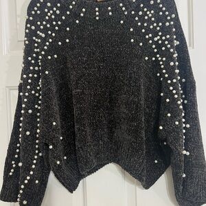 POL Black Sweater with Pearl Accents
